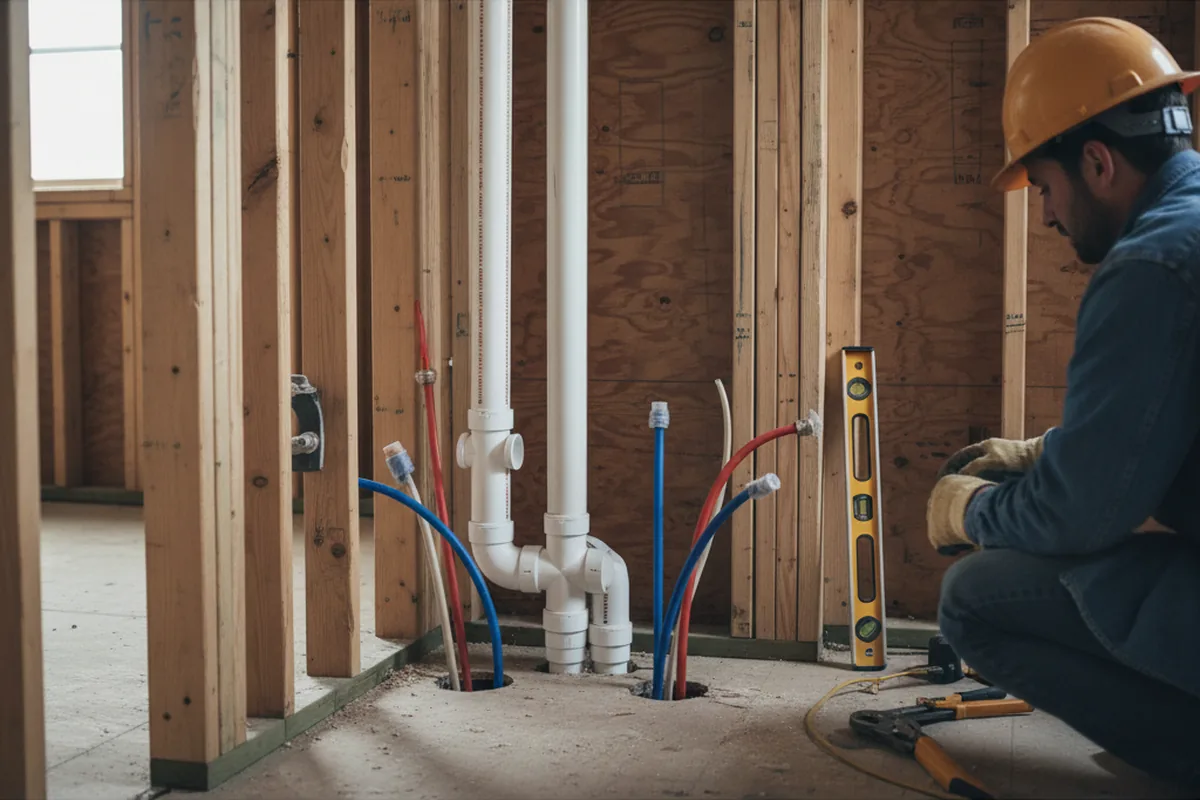 Drain and supply rough-in during Drain Cleaning in Mears
