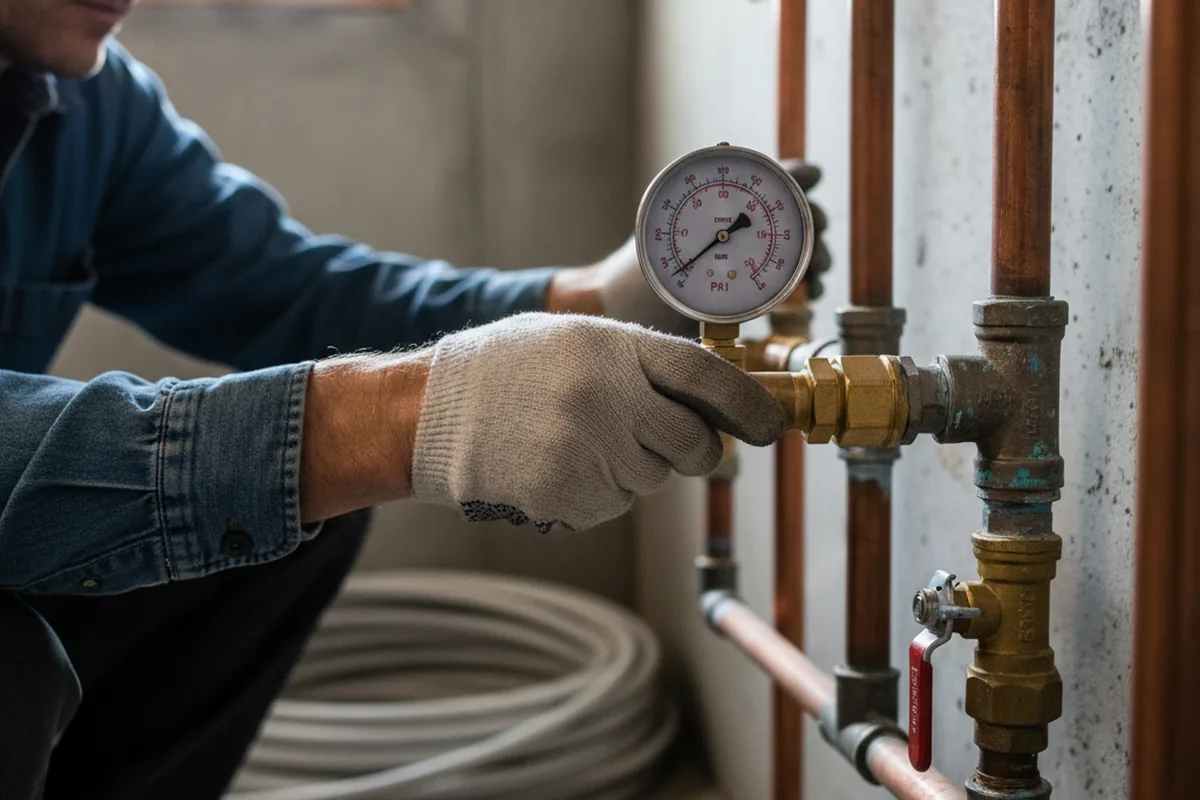 Pressure testing a repaired line during Water Line Repair in Mears